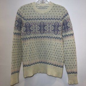 VTG 80s Small Sweater Pink Ivory Purple Blue Cottagecore Pullover Granny argyle